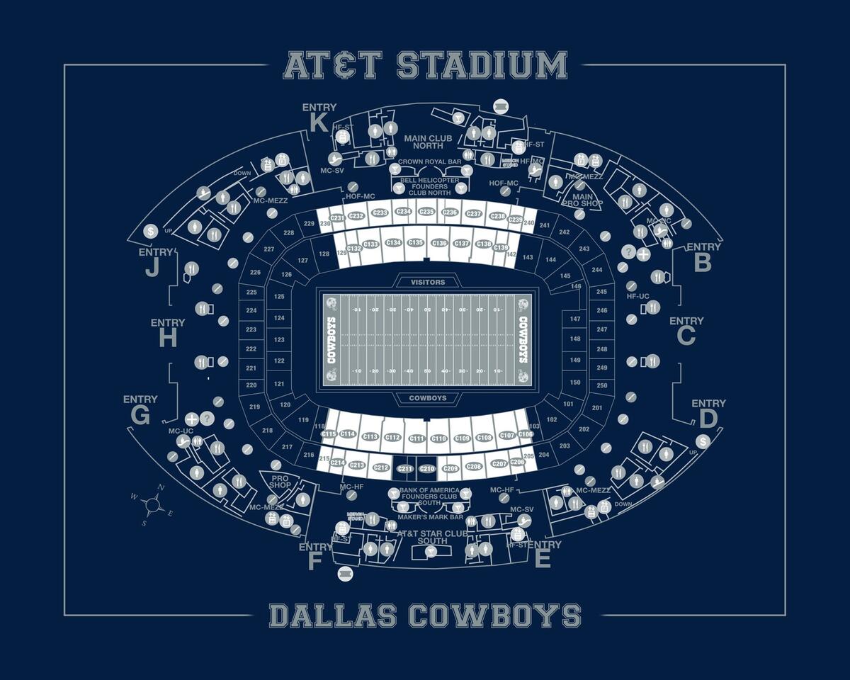 Vintage Dallas Cowboys AT T Stadium Seating Chart Print Etsy Ireland