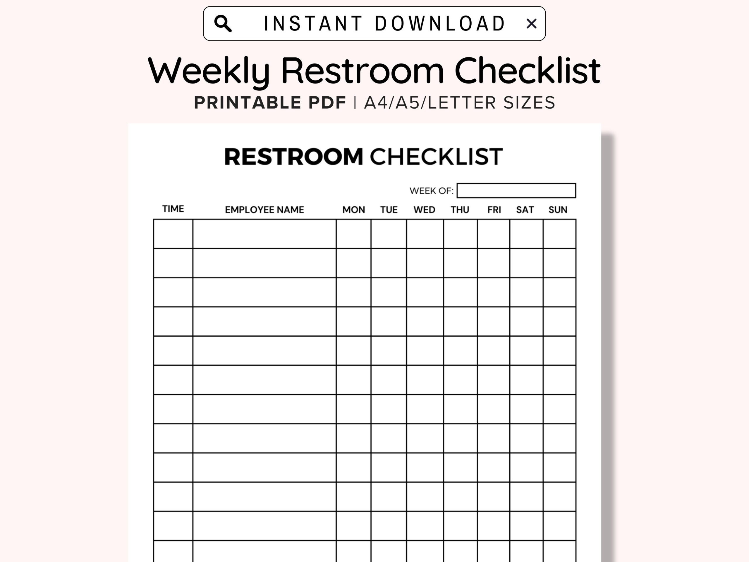 Weekly Bathroom Cleaning Chart With Employee Names Column Printable And Editable PDF Cleaning Log For Business Bathroom Checklist Digital Etsy Israel