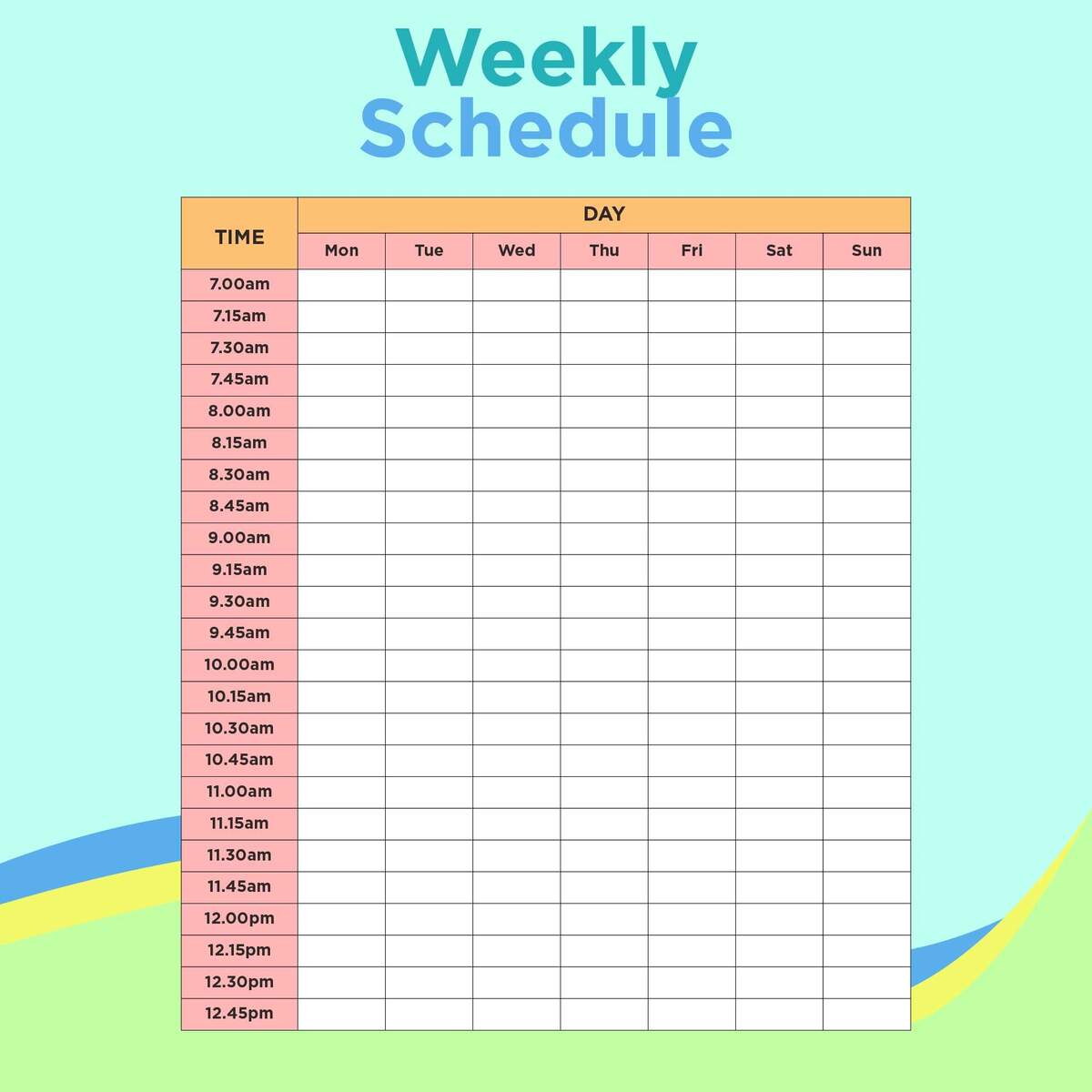 Weekly Calendar With 15 Minute Time Slots 13 Free PDF Printables Printablee